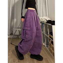 酷拽少女 國潮復古工裝褲女春季純棉加厚休閒寬鬆拖地濶腿褲ins潮