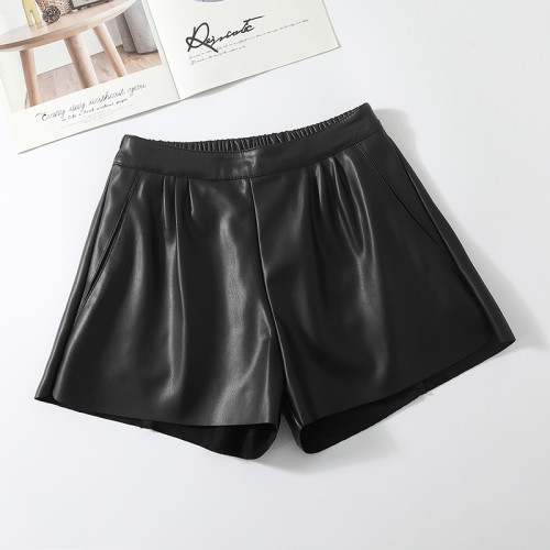 黑色PU皮褲2025年新款高腰顯瘦大碼百搭寬鬆濶腿皮短褲女秋冬外穿