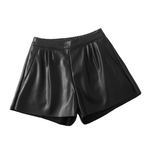 黑色PU皮褲2025年新款高腰顯瘦大碼百搭寬鬆濶腿皮短褲女秋冬外穿