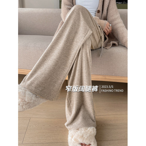 貓人糯米濶腿褲女秋冬2024新款加絨寬鬆窄版直筒垂感運動休閒褲子