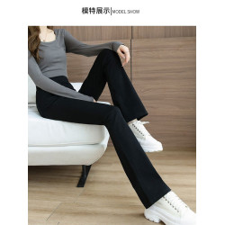 黑色高腰顯瘦微喇女休閒褲2025年春秋新款修身彈力小個子喇叭褲子