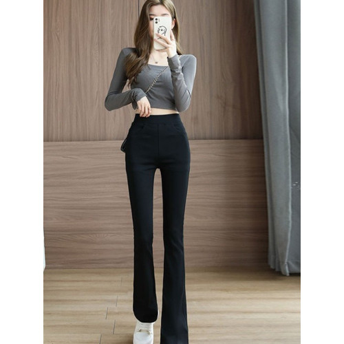 黑色高腰顯瘦微喇女休閒褲2025年春秋新款修身彈力小個子喇叭褲子