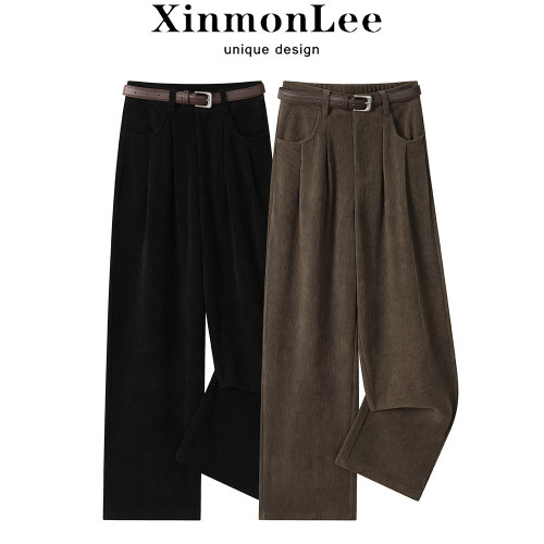 XinmonLee復古垂感拖地濶腿高腰顯瘦休閒褲女秋季寬鬆直筒長褲子