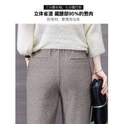啄木鳥毛呢褲子女秋冬2025年新款加厚顯瘦加絨女褲冬季小腳哈倫褲