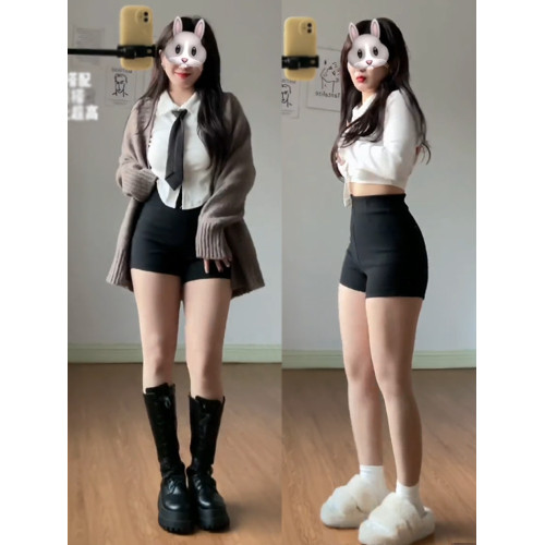 黑色休閒外穿打底短褲秋季新款大碼胖mm高腰彈力粗腿包臀a字熱褲