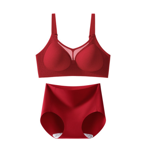 浪莎本命年馬年紅色內衣小胸聚攏結婚新娘禮盒女無痕內褲文胸套裝