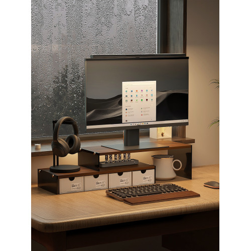 亞克力增高架帶抽屜顯示器增高架多功能置物架桌上型螢幕收納架辦公