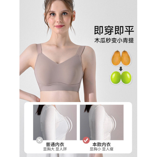 緹姿奴大胸顯小內衣女薄款全罩杯無鋼圈無痕隱形聚攏收副乳文胸