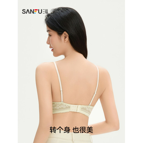 三福 薄B杯無鋼圈小胸聚攏文胸 法式蕾絲撞色假兩件內衣513251