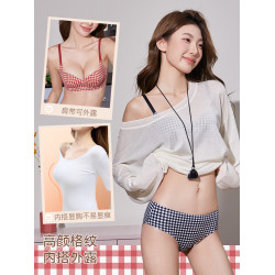 多情貓紅色格紋內衣女士小胸聚攏2026本命年馬年性感無痕文胸套裝