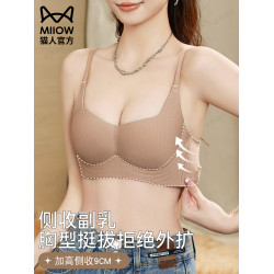 貓人內衣女小胸聚攏顯大無痕無鋼圈收副乳軟支撐上托防下垂文胸