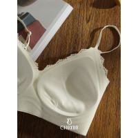 輕薄浪漫波點碎花無痕文胸蕾絲邊無鋼圈內衣舒適提拉小胸吊帶背心