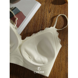 輕薄浪漫波點碎花無痕文胸蕾絲邊無鋼圈內衣舒適提拉小胸吊帶背心