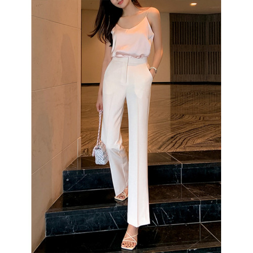 白色小嗽喇叭褲女褲九分西裝褲高腰顯瘦垂感小個子遮胯微喇西褲子