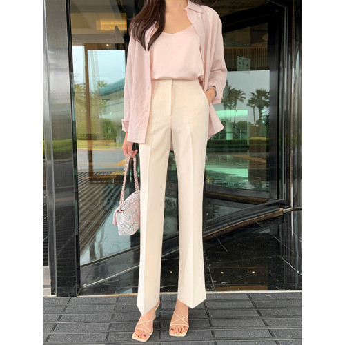 白色小嗽喇叭褲女褲九分西裝褲高腰顯瘦垂感小個子遮胯微喇西褲子