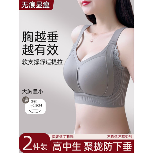 無痕內衣女聚攏收副乳防下垂大胸顯小固定杯提拉防外擴上托文胸罩