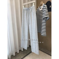 秋季2025新款灰色運動褲顯瘦高腰直筒濶腿褲毛邊休閒褲女春秋褲子