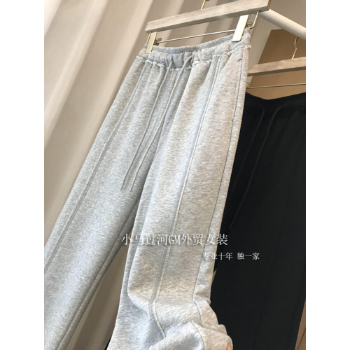 秋季2025新款灰色運動褲顯瘦高腰直筒濶腿褲毛邊休閒褲女春秋褲子