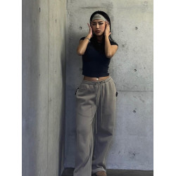 韓國badblood新款美式復古刺綉休閒寬鬆直筒長褲衛褲抽繩拖地褲