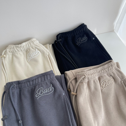 韓國badblood新款美式復古刺綉休閒寬鬆直筒長褲衛褲抽繩拖地褲