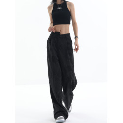 KEN STUDIO不規則條紋垂感西裝褲女夏季新款設計感寬鬆濶腿褲褲子