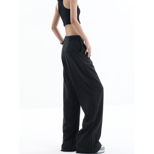 KEN STUDIO不規則條紋垂感西裝褲女夏季新款設計感寬鬆濶腿褲褲子