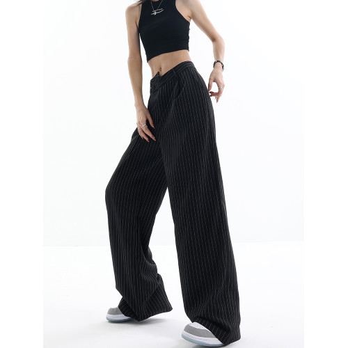 KEN STUDIO不規則條紋垂感西裝褲女夏季新款設計感寬鬆濶腿褲褲子