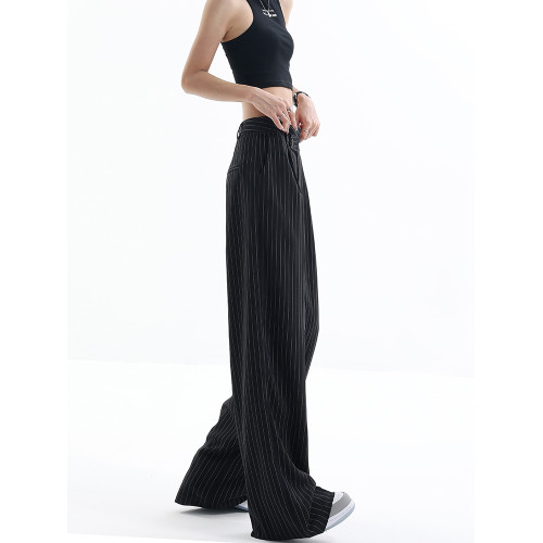 KEN STUDIO不規則條紋垂感西裝褲女夏季新款設計感寬鬆濶腿褲褲子