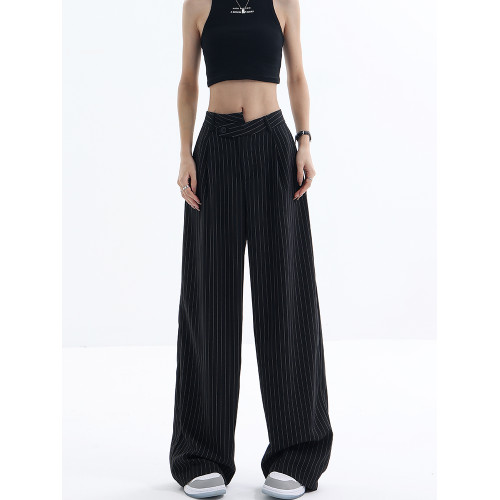 KEN STUDIO不規則條紋垂感西裝褲女夏季新款設計感寬鬆濶腿褲褲子