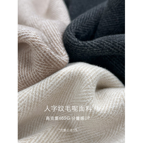 燕麥色人字紋濶腿褲女秋冬加絨加厚直筒毛呢寬鬆高腰顯瘦休閒長褲