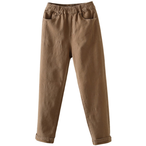 松緊腰秋冬季加絨休閒褲女加厚哈倫褲白色2024新款蘿蔔褲黑色褲子