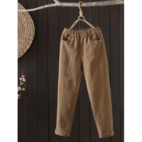 松緊腰秋冬季加絨休閒褲女加厚哈倫褲白色2024新款蘿蔔褲黑色褲子