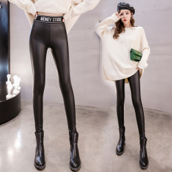 加絨加厚pu皮打底褲女秋冬款外穿高腰彈力皮褲修身顯瘦保暖小腳褲
