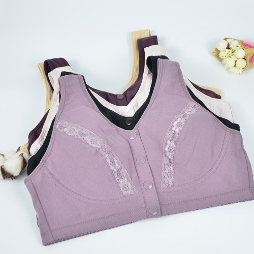 老人純棉胸罩大碼媽媽文胸無鋼圈薄款中老年前釦內衣全棉通用蕾絲