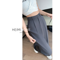 高級感窄版西裝褲女春夏秋寬鬆小個子休閒長褲高腰顯瘦拖地濶腿褲