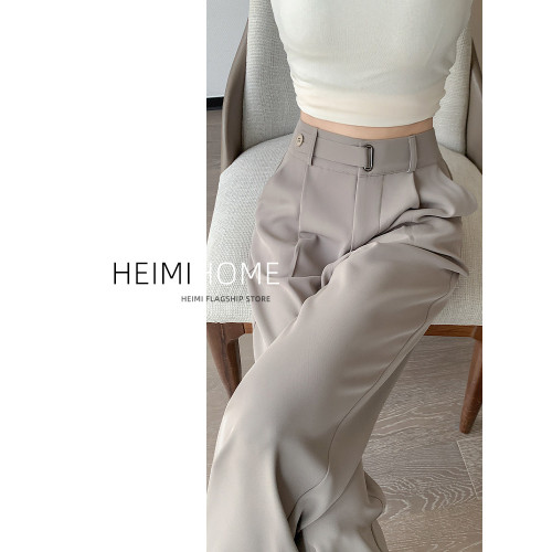 高級感窄版西裝褲女春夏秋寬鬆小個子休閒長褲高腰顯瘦拖地濶腿褲