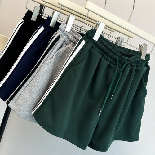 夏季2025新款運動休閒短褲女韓版松緊高腰居家外穿濶腿沙灘熱褲潮