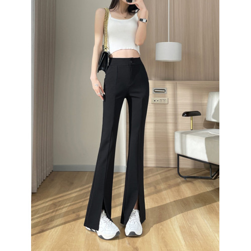 冰絲喇叭褲女夏季薄款2025爆款垂感高腰大碼顯瘦開叉加長微喇褲子