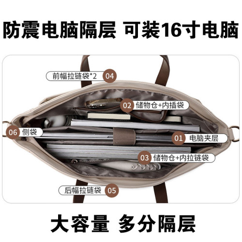 高級感女士手提公文包多分隔層商務工作通勤14-16寸筆記型電腦包a4文件袋大容量設計師托特一包三用