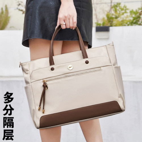 高級感女士手提公文包多分隔層商務工作通勤14-16寸筆記型電腦包a4文件袋大容量設計師托特一包三用