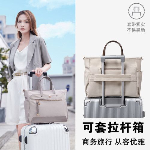 高級感女士手提公文包多分隔層商務工作通勤14-16寸筆記型電腦包a4文件袋大容量設計師托特一包三用