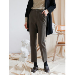 2025秋冬加厚茶棕色韓版毛呢休閒褲菸琯九分直筒西褲女高腰小腳褲