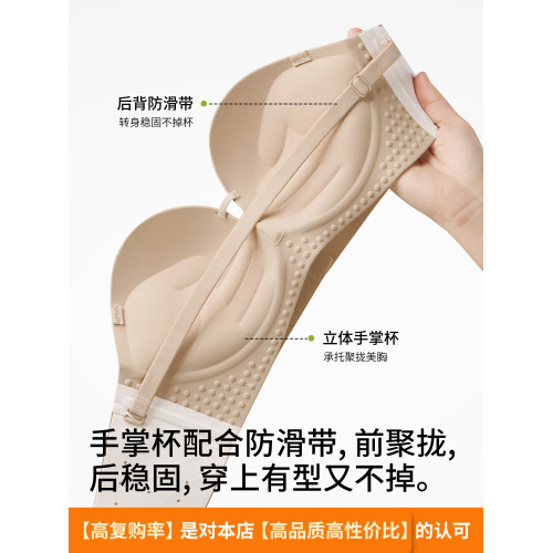 前釦無肩帶內衣女防滑聚攏小胸顯大裹胸無痕粉底液隱形抹胸文胸罩