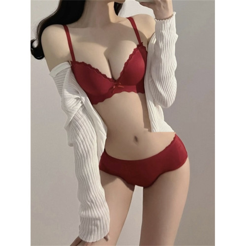 紅色內衣女小胸聚攏顯大本命年無鋼圈無痕結婚新娘馬年文胸罩套裝