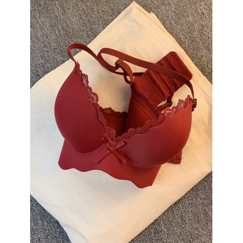 紅色內衣女小胸聚攏顯大本命年無鋼圈無痕結婚新娘馬年文胸罩套裝