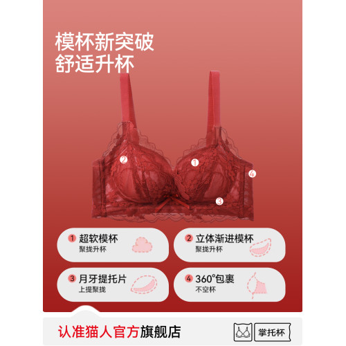 貓人蕾絲本命年紅色內衣女小胸聚攏顯大文胸套裝聚攏提拉新娘結婚