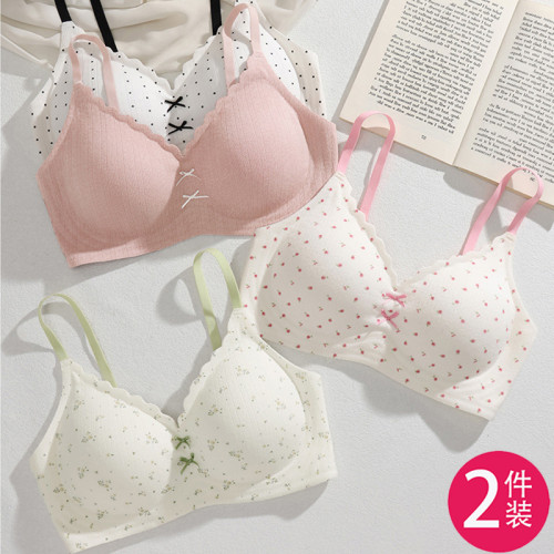 甜美小蝴蝶結無痕少女碎花內衣女小胸聚攏防下垂學生美背運動文胸