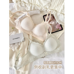 六隻兔子法式蕾絲內衣女輕聚攏波浪深V領胸罩無鋼圈側收副乳文胸