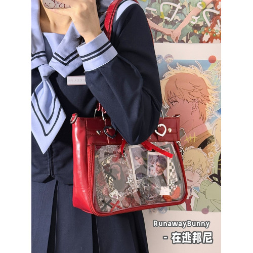在逃邦尼百搭緞面透明基礎款小食量痛包二次元PU蝴蝶結單肩斜後後背包