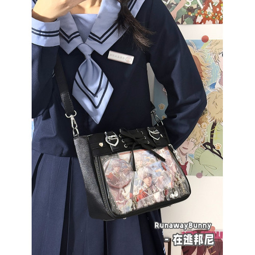 在逃邦尼百搭緞面透明基礎款小食量痛包二次元PU蝴蝶結單肩斜後後背包